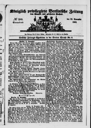 Königlich privilegirte Berlinische Zeitung von Staats- und gelehrten Sachen vom 29.11.1862