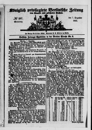 Königlich privilegirte Berlinische Zeitung von Staats- und gelehrten Sachen vom 07.12.1862