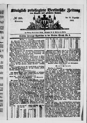 Königlich privilegirte Berlinische Zeitung von Staats- und gelehrten Sachen vom 14.12.1862