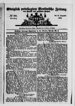 Königlich privilegirte Berlinische Zeitung von Staats- und gelehrten Sachen vom 16.12.1862