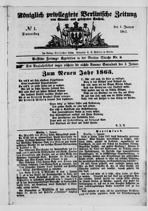 Königlich privilegirte Berlinische Zeitung von Staats- und gelehrten Sachen vom 01.01.1863