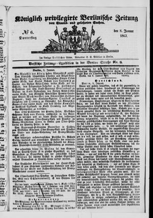Königlich privilegirte Berlinische Zeitung von Staats- und gelehrten Sachen vom 08.01.1863