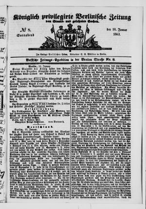 Königlich privilegirte Berlinische Zeitung von Staats- und gelehrten Sachen vom 10.01.1863