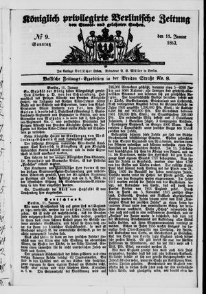 Königlich privilegirte Berlinische Zeitung von Staats- und gelehrten Sachen on Jan 11, 1863