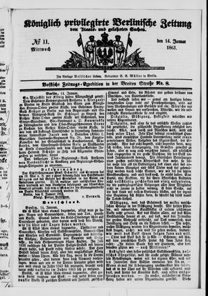 Königlich privilegirte Berlinische Zeitung von Staats- und gelehrten Sachen vom 14.01.1863