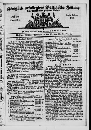Königlich privilegirte Berlinische Zeitung von Staats- und gelehrten Sachen vom 05.02.1863