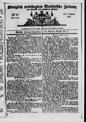 Königlich privilegirte Berlinische Zeitung von Staats- und gelehrten Sachen vom 08.02.1863
