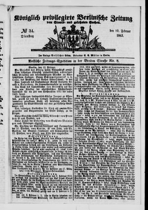 Königlich privilegirte Berlinische Zeitung von Staats- und gelehrten Sachen on Feb 10, 1863