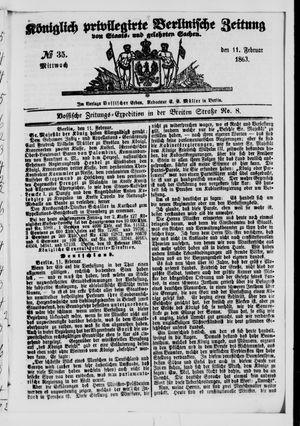 Königlich privilegirte Berlinische Zeitung von Staats- und gelehrten Sachen vom 11.02.1863