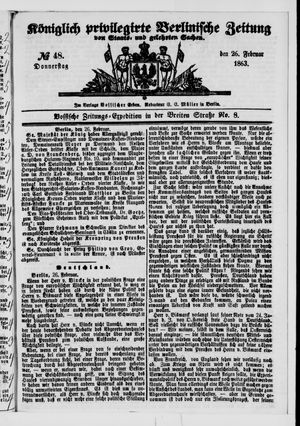 Königlich privilegirte Berlinische Zeitung von Staats- und gelehrten Sachen on Feb 26, 1863