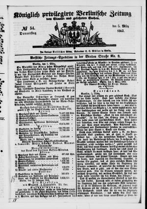 Königlich privilegirte Berlinische Zeitung von Staats- und gelehrten Sachen on Mar 5, 1863