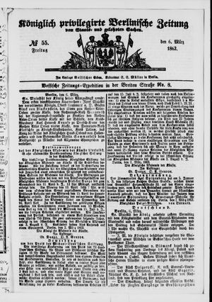 Königlich privilegirte Berlinische Zeitung von Staats- und gelehrten Sachen vom 06.03.1863
