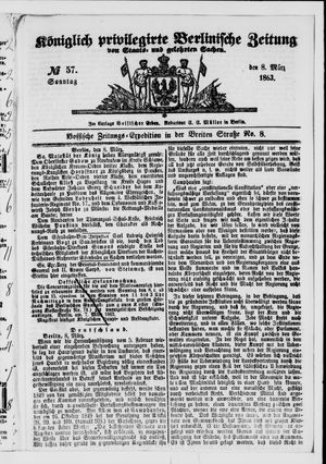 Königlich privilegirte Berlinische Zeitung von Staats- und gelehrten Sachen vom 08.03.1863