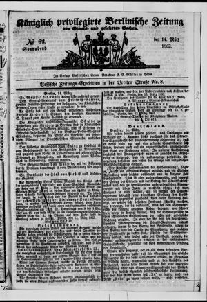 Königlich privilegirte Berlinische Zeitung von Staats- und gelehrten Sachen on Mar 14, 1863