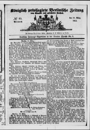 Königlich privilegirte Berlinische Zeitung von Staats- und gelehrten Sachen vom 18.03.1863