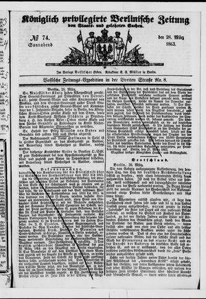 Königlich privilegirte Berlinische Zeitung von Staats- und gelehrten Sachen vom 28.03.1863