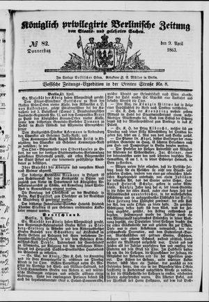 Königlich privilegirte Berlinische Zeitung von Staats- und gelehrten Sachen vom 09.04.1863