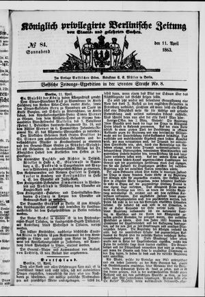 Königlich privilegirte Berlinische Zeitung von Staats- und gelehrten Sachen vom 11.04.1863