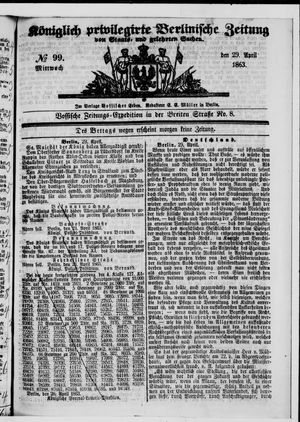 Königlich privilegirte Berlinische Zeitung von Staats- und gelehrten Sachen vom 29.04.1863