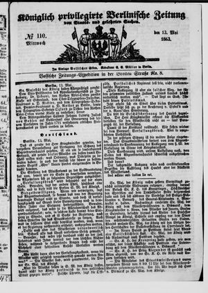 Königlich privilegirte Berlinische Zeitung von Staats- und gelehrten Sachen on May 13, 1863
