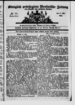 Königlich privilegirte Berlinische Zeitung von Staats- und gelehrten Sachen vom 14.05.1863