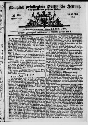 Königlich privilegirte Berlinische Zeitung von Staats- und gelehrten Sachen vom 23.05.1863