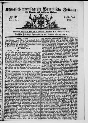 Königlich privilegirte Berlinische Zeitung von Staats- und gelehrten Sachen vom 25.06.1863