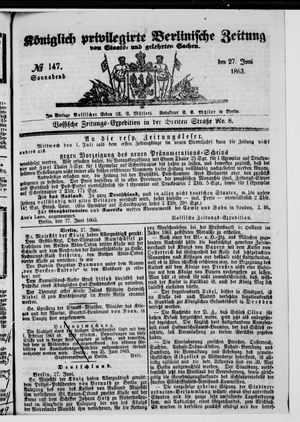Königlich privilegirte Berlinische Zeitung von Staats- und gelehrten Sachen vom 27.06.1863
