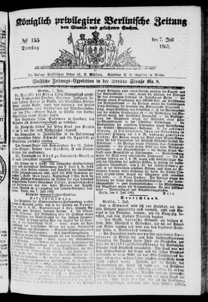 Königlich privilegirte Berlinische Zeitung von Staats- und gelehrten Sachen on Jul 7, 1863