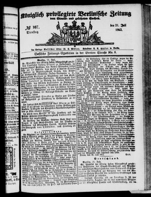 Königlich privilegirte Berlinische Zeitung von Staats- und gelehrten Sachen vom 21.07.1863