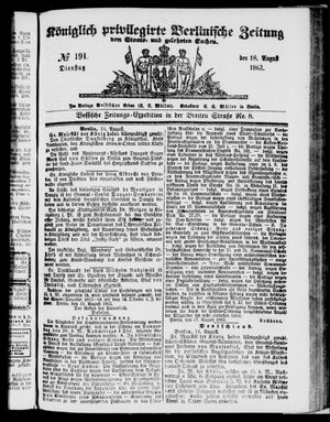 Königlich privilegirte Berlinische Zeitung von Staats- und gelehrten Sachen vom 18.08.1863
