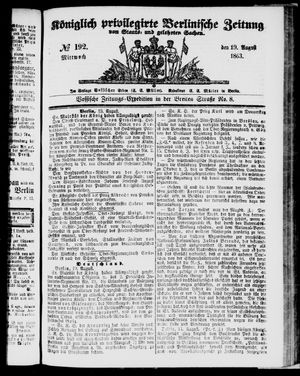 Königlich privilegirte Berlinische Zeitung von Staats- und gelehrten Sachen vom 19.08.1863