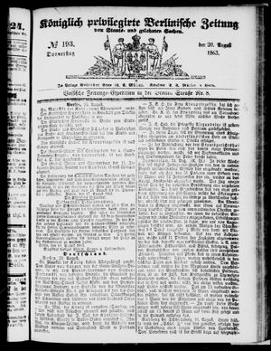 Königlich privilegirte Berlinische Zeitung von Staats- und gelehrten Sachen vom 20.08.1863