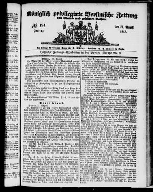 Königlich privilegirte Berlinische Zeitung von Staats- und gelehrten Sachen vom 21.08.1863