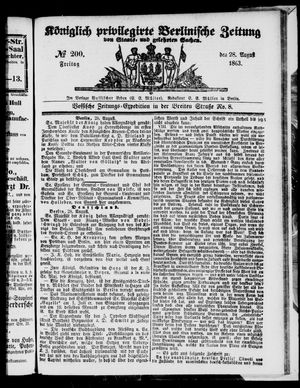 Königlich privilegirte Berlinische Zeitung von Staats- und gelehrten Sachen on Aug 28, 1863