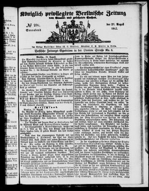 Königlich privilegirte Berlinische Zeitung von Staats- und gelehrten Sachen on Aug 29, 1863
