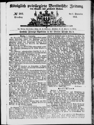 Königlich privilegirte Berlinische Zeitung von Staats- und gelehrten Sachen vom 01.09.1863