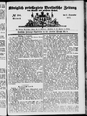 Königlich privilegirte Berlinische Zeitung von Staats- und gelehrten Sachen on Sep 2, 1863