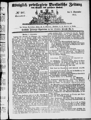 Königlich privilegirte Berlinische Zeitung von Staats- und gelehrten Sachen on Sep 5, 1863