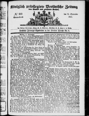 Königlich privilegirte Berlinische Zeitung von Staats- und gelehrten Sachen on Sep 12, 1863