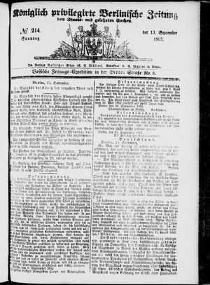 Königlich privilegirte Berlinische Zeitung von Staats- und gelehrten Sachen vom 13.09.1863