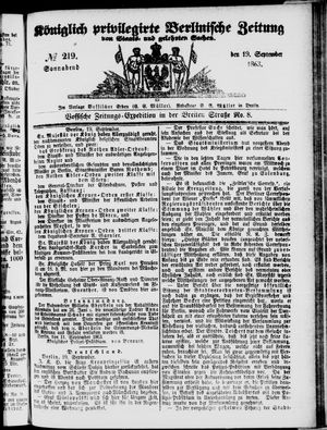 Königlich privilegirte Berlinische Zeitung von Staats- und gelehrten Sachen vom 19.09.1863