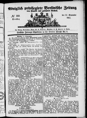 Königlich privilegirte Berlinische Zeitung von Staats- und gelehrten Sachen vom 22.09.1863