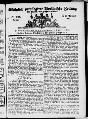 Königlich privilegirte Berlinische Zeitung von Staats- und gelehrten Sachen on Sep 25, 1863