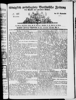 Königlich privilegirte Berlinische Zeitung von Staats- und gelehrten Sachen on Sep 29, 1863