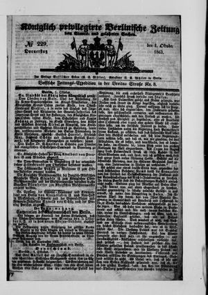 Königlich privilegirte Berlinische Zeitung von Staats- und gelehrten Sachen on Oct 1, 1863