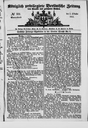 Königlich privilegirte Berlinische Zeitung von Staats- und gelehrten Sachen vom 03.10.1863