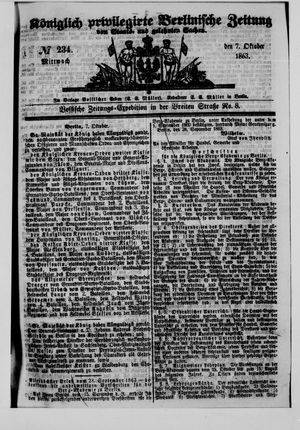 Königlich privilegirte Berlinische Zeitung von Staats- und gelehrten Sachen vom 07.10.1863