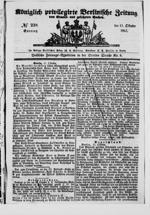 Königlich privilegirte Berlinische Zeitung von Staats- und gelehrten Sachen vom 11.10.1863