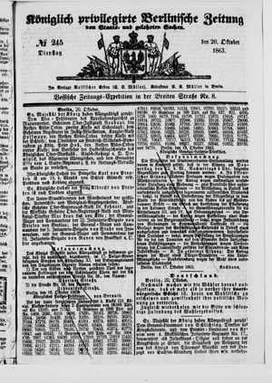 Königlich privilegirte Berlinische Zeitung von Staats- und gelehrten Sachen vom 20.10.1863